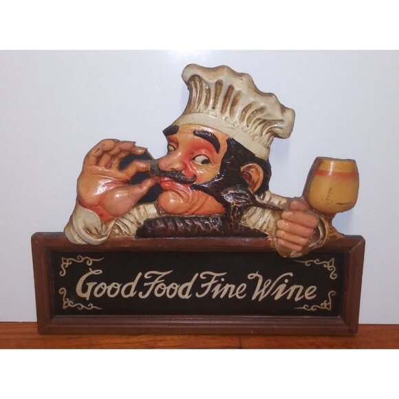 GOOD FOOD FINE WINE Sign Retro Vintage Diner Cafe Restaurant hanging 18.5"